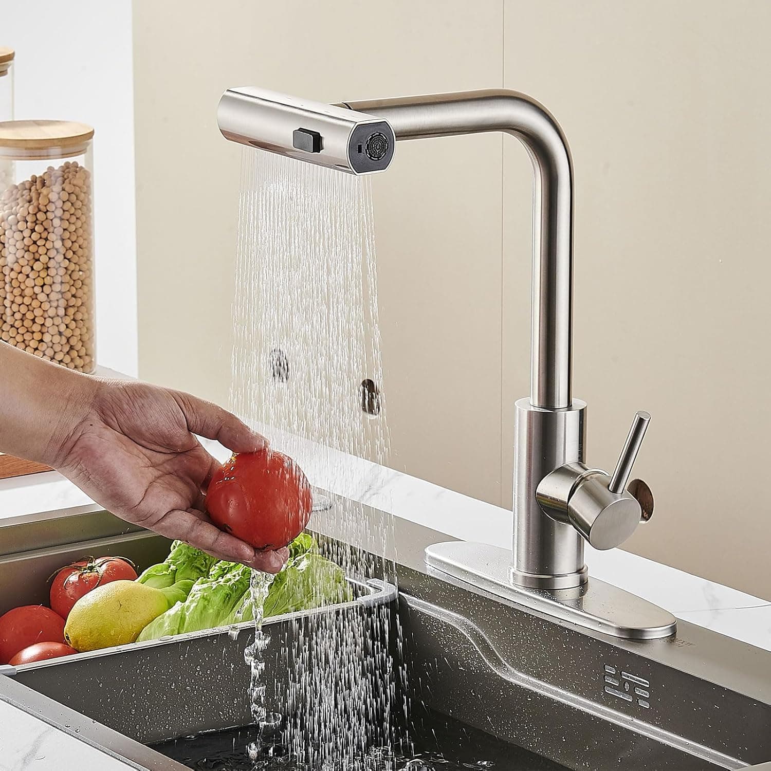 AVSIILE brushed nickel kitchen faucet three spray modes detail