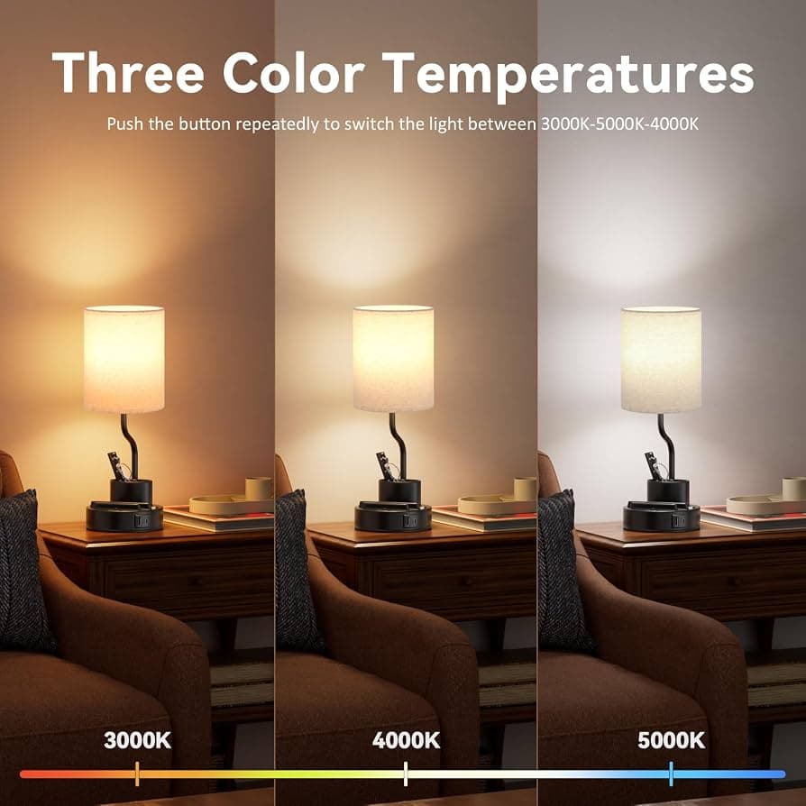 KBest bedside table lamps three color temperatures detail