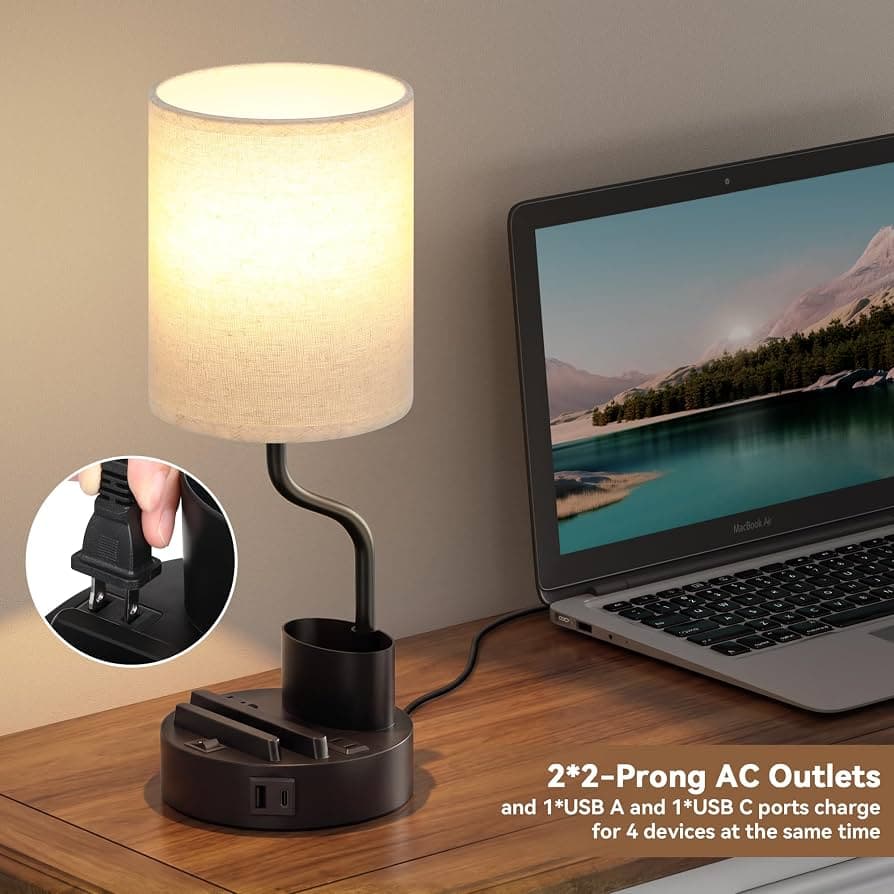 KBest bedside table lamps USB and AC outlet detail