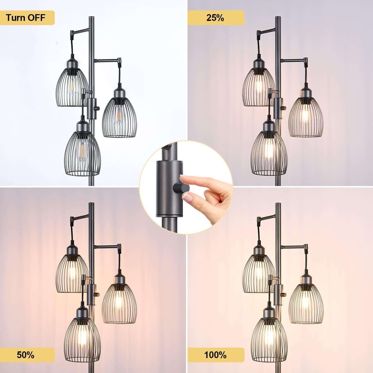 Torondo industrial gray tree floor lamp dimmer switch detail